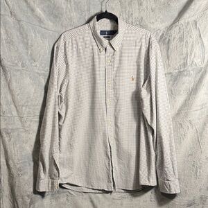 Ralph Lauren button down shirt men’s XL Gingham Shirt White and Gray‎ classic